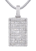 14K White Gold Dog Tag Diamond Pendant & Franco Chain | 10.8 Carats