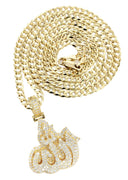 14K Yellow Gold Arabic Allah Diamond Pendant & Cuban Chain | 7 Carats