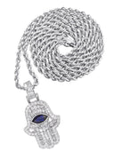 Diamond 14K White Gold Hamsa Pendant & Rope Chain | 8.47 Carats