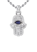 Diamond 14K White Gold Hamsa Pendant & Rope Chain | 8.47 Carats