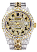 Iced Out Rolex Datejust 36 MM | Two Tone | 10 Carats of Diamonds | Full Diamond Arabic Diamond Dial
