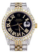 Iced Out Rolex Datejust 36 MM | Two Tone | 10 Carats of Diamonds | Black Roman Diamond Dial