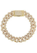 Iced Out Gold Plated Mens Prong Set Cuban Link Bracelet