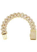 Iced Out Gold Plated Mens Prong Set Cuban Link Bracelet
