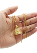 Mens Gold Plated Cuban Link Chain & Buddha Pendant | Appx. 30.3 Grams