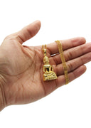 Mens Gold Plated Cuban Link Chain & Buddha Pendant | Appx. 36 Grams