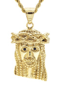 Mens Gold Plated Rope Chain & Jesus Piece Chain | Appx. 32.8 Grams