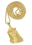 Mens Gold Plated Rope Chain & Jesus Piece Chain | Appx. 22.5 Grams