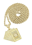 10K Yellow Gold Rope Chain & Cz Playing Cards Pendant | Appx. 17.3 Grams