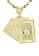 10K Yellow Gold Rope Chain & Cz Playing Cards Pendant | Appx. 17.3 Grams