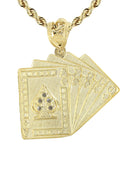 10K Yellow Gold Rope Chain & Cz Playing Cards Pendant | Appx. 17.3 Grams