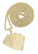 10K Yellow Gold Rope Chain & Playing Cards Pendant | Appx. 24.7 Grams