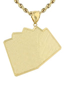 10K Yellow Gold Rope Chain & Playing Cards Pendant | Appx. 24.7 Grams