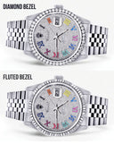 Diamond Mens Rolex Datejust Watch 16200  | 36MM | Full Diamond Color Roman Dial | Jubilee Band
