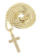 10K Yellow Gold Franco Chain & Cz Gold Cross 3 Necklace | Appx. 14.7 Grams