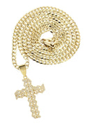 10K Yellow Gold Franco Chain & Cz Gold Cross 4 Necklace | Appx. 14.7 Grams
