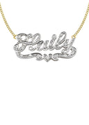 14K Ladies Diamond Cut with Diamonds Name Plate Necklace | Appx. 8.6 Grams
