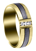 Yellow Gold Diamond Mens Engagement Ring | 0.09 Carats | Cross Satin Finish (Braden)