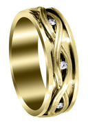 Yellow Gold Diamond Unique Mens Wedding Band | 0.21 Carats | Satin Finish (Dexter)