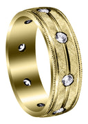 Yellow Gold Diamond Mens Wedding Band | 0.56 Carats | Diamond Cut Finish (Jensen)