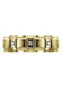 Yellow Gold Diamond Unique Mens Wedding Band | 0.5 Carats | Satin / High Polish Finish (Kamden)