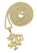 10K Yellow Gold Rope Chain & Gold Dragon Pendant | Appx. 18.9 Grams