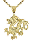 10K Yellow Gold Rope Chain & Gold Dragon Pendant | Appx. 18.9 Grams