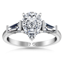 Three Stone Pear Diamond Engagement Ring Tapered Baguette 14K White Gold
