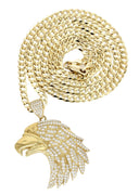 10K Yellow Gold Cuban Chain & Cz Eagle Head Pendant | Appx. 20 Grams