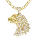 10K Yellow Gold Cuban Chain & Cz Eagle Head Pendant | Appx. 20 Grams