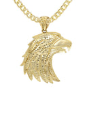 10K Yellow Gold Cuban Chain & Cz Eagle Head Pendant | Appx. 20 Grams