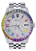 Diamond Gold Rolex Watch For Men 16200 | 36Mm | Rainbow Sapphire Bezel | Rainbow Roman Numeral Dial | Jubilee Band