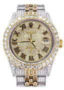 Iced Out Rolex Datejust 36 MM | Two Tone | 10 Carats of Diamonds | Full Diamond Gold Roman Diamond Dial