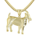 10K Yellow Gold Franco Chain & Gold Goat Pendant | Appx. 14.1 Grams