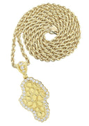 10K Yellow Gold Rope Chain & Cz Nugget Pendant | Appx. 17.2 Grams