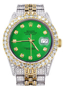 Iced Out Rolex Datejust 36 MM | Two Tone | 10 Carats of Diamonds | Green Diamond Dial