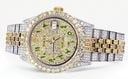Iced Out Rolex Datejust 36 MM | Two Tone | 10 Carats of Diamonds | Full Diamond Green Arabic Diamond Dial