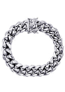 White Gold Plated Mens Solid Miami Cuban Link Bracelet