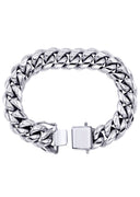 White Gold Plated Mens Solid Miami Cuban Link Bracelet