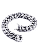 White Gold Plated Mens Solid Miami Cuban Link Bracelet