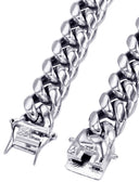 White Gold Plated Mens Solid Miami Cuban Link Chain