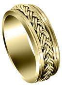 Yellow Gold Hand Woven Unique Mens Wedding Band | High Polish Finish (Marcus)