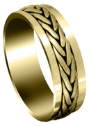 Yellow Gold Hand Woven Mens Wedding Band | Cross Satin Finish (Weston)