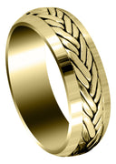 Yellow Gold Hand Woven Mens Wedding Band | High Polish Finish (Ryker)