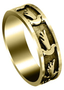 Yellow Gold Religious Mens Wedding Band | Sand Blast / High Polish Finish (August)