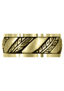 Yellow Gold Fancy Carved Hand Engraved Diamond Mens Wedding Band | Satin Finish (Devin)