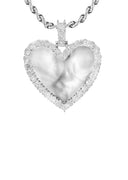 10K White Gold Small Diamond Heart Picture Pendant Necklace | Appx. 18 Grams