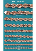 14K Rose Gold Chain - Hollow Mens Rope Chain