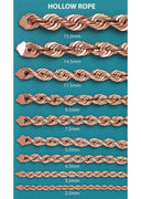 14K Rose Gold Chain - Hollow Womens Rope Chain