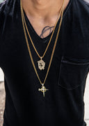 Gold Plated Iced Out Jesus Piece & Cross With Cuban Chain & Franco Chain